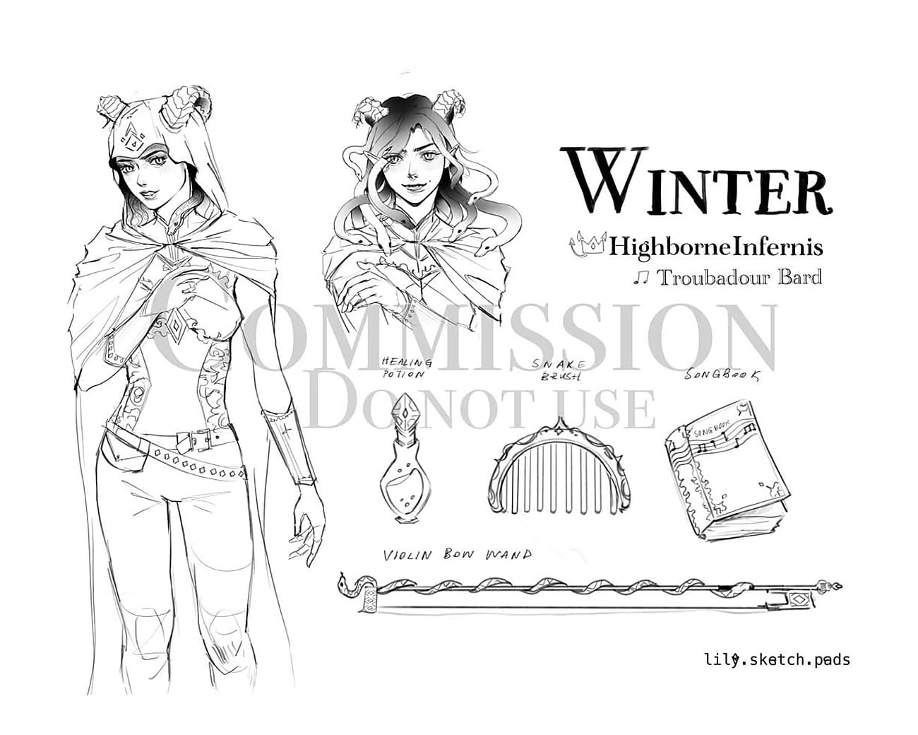 Character sheet commission example — Winter